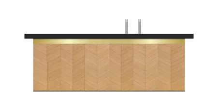 houten bar met zwart toonblad en goud accent